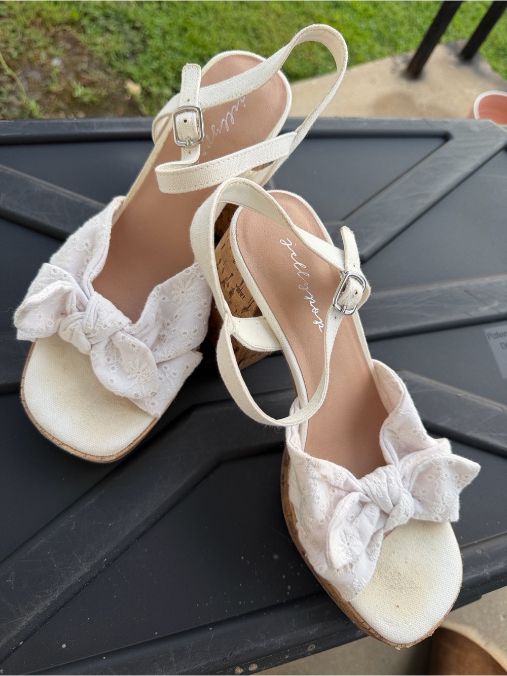Jellypop White Bow Espadrille Wedge Sandals